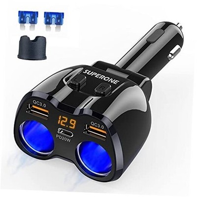[2026 Upgraded] Cigarette Lighter Splitter, SUPERONE 2-Socket 180W Black