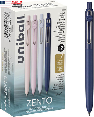 Zento Liquid Gel Ink Retractable Pens, Medium Point (0.7Mm), Muted Barrels, Blac