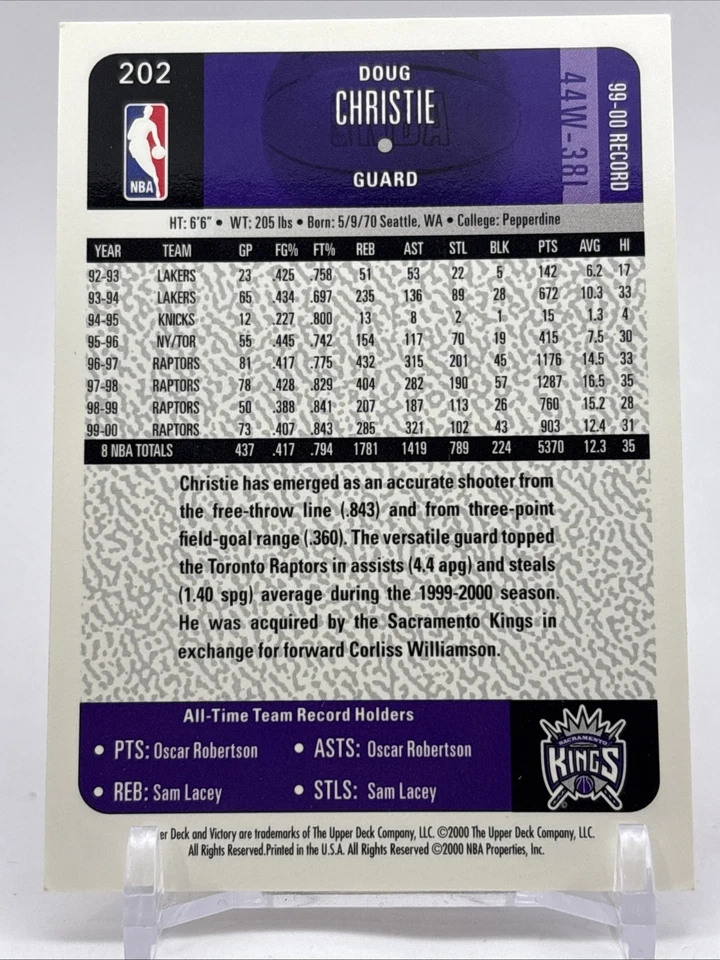 2000-01 Upper Deck Victory #202 Doug Christie Sacramento Kings - Image 2 of 2