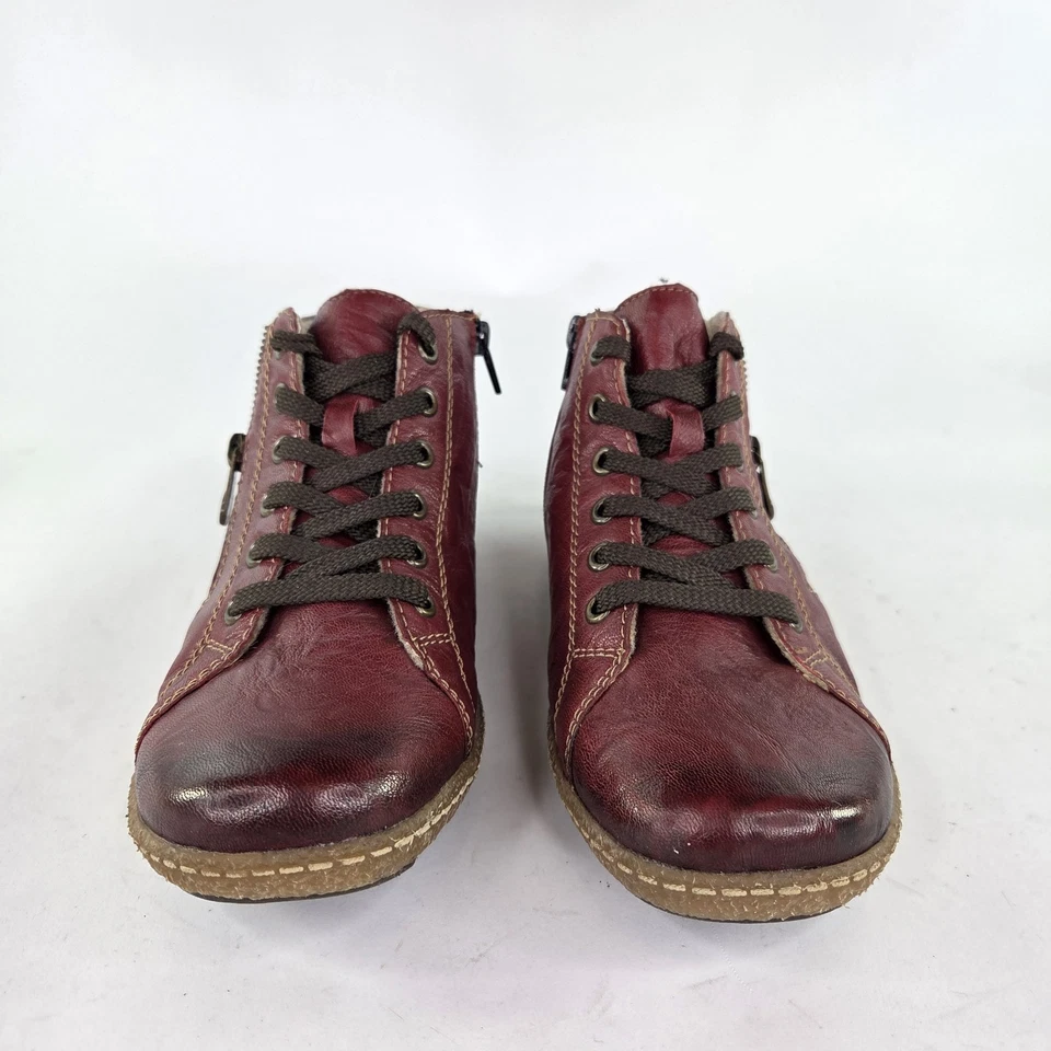 Botas Remonte Liv com zíper duplo EUA 10 couro vermelho forrado de feltro sapatos com cadarço  - Imagem 2 de 4