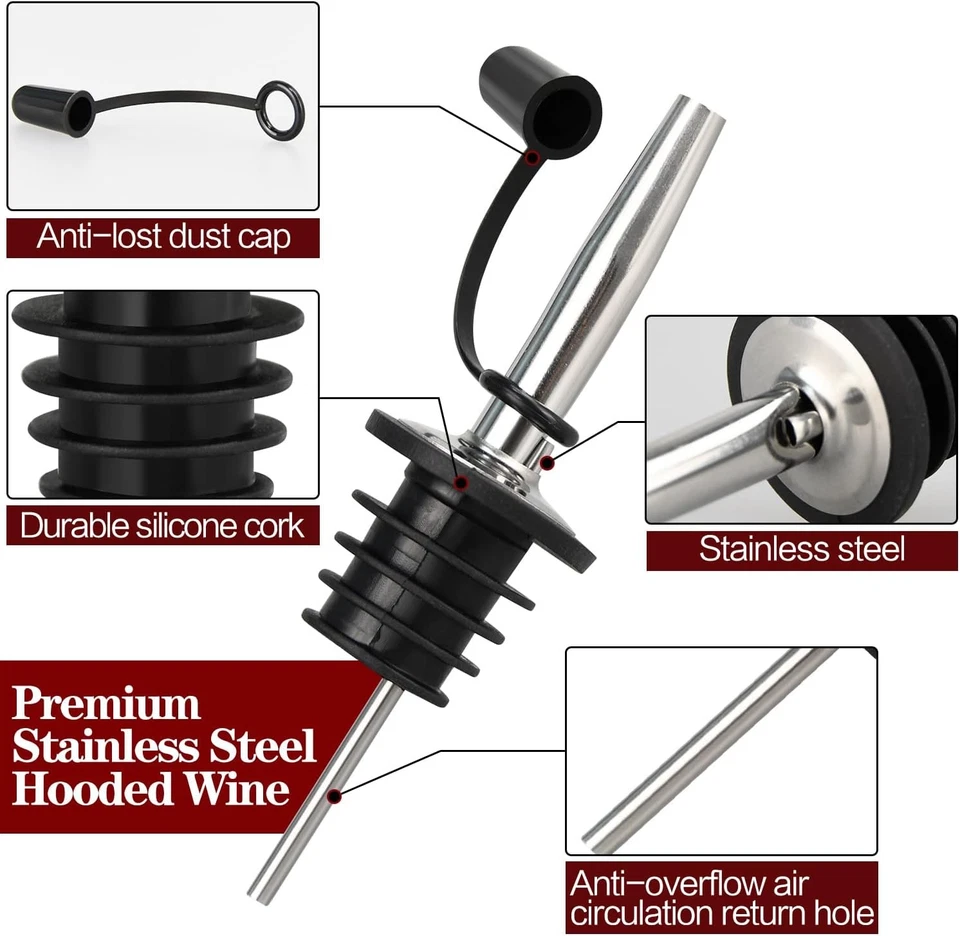 Paquete de 24 vertedores de botellas de acero inoxidable con tapa antipolvo de goma Foto 4 de 4