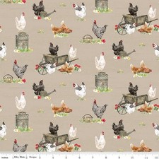 Riley Blake Spring Barn Quilts Chickens in Tan Fabric by Tara Reed (CD14331)