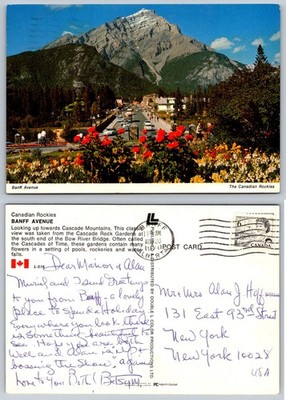 Vintage 1970 Banff Avenue Cascade Mountains Canadian Rockies Postcard
