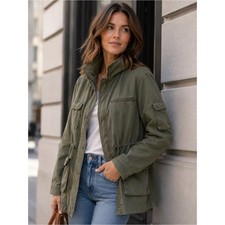 Divided H M Olive Utility Army Field Jacket Women Casual Lightweight Coat Green
