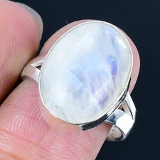 Rainbow Moonstone Handmade 925 Sterling Silver Jewelry Ring US Size 8.5