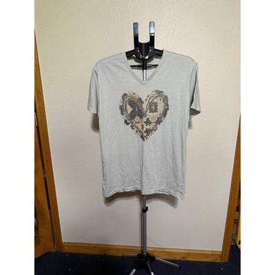 Next Level Apparel Womens V-Neck Graphic T-Shirt Gray Cow Print Heart Large