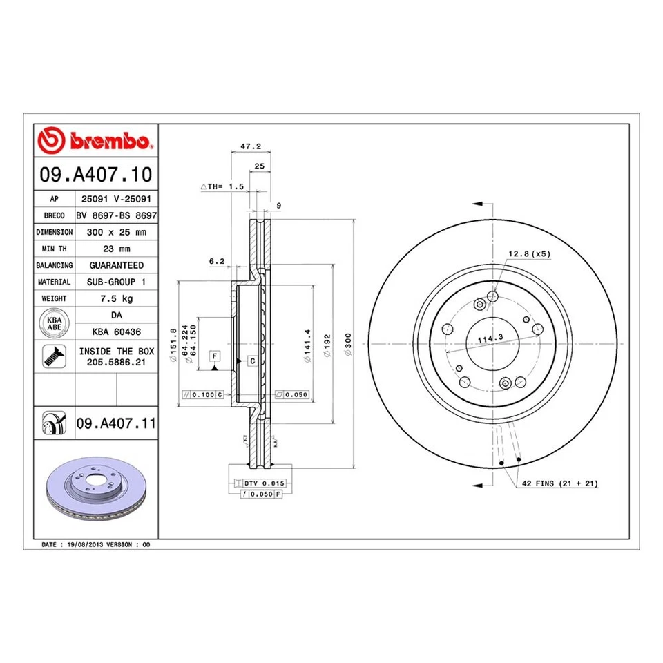 For Honda Civic 06-15 Brembo UV Coated Series Plain Vented Front Brake Rotor — 第 2/4 张图片