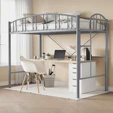 Loft Bed Twin Size Heavy Duty Metal Loft Bed Frame with Arched Guardrail Metal