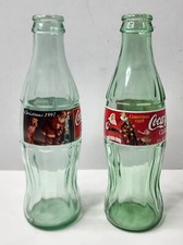 Lot of 2 - 1997 1998 Coca Cola Classic Christmas Bottles - Santa Claus
