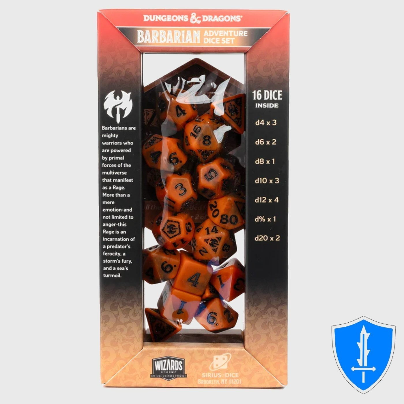 Barbarian Class Dice - Set of 16 Orange - Sirius Dice D&D RPG