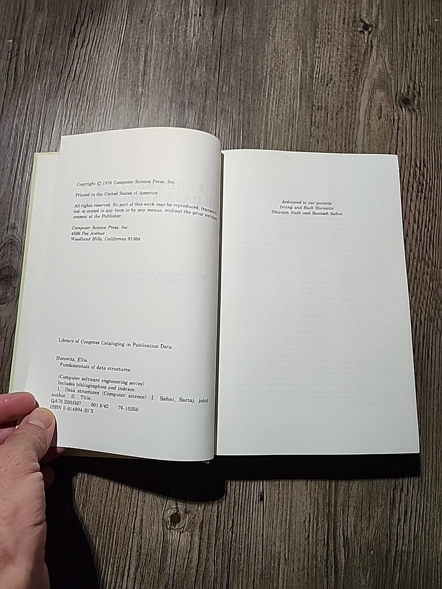 Fundamentals Of Data Structures Horowitz/ Sahni Hardcover 1976 | eBay