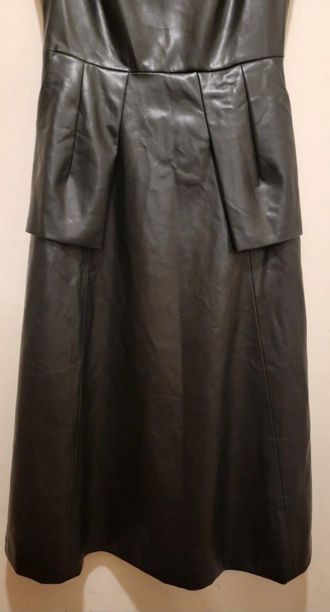Halston Women Vegan Leather Midi Dress Black Sz Sm ( Sz 4/6) | eBay