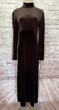 Citi Dress Vintage Womens Brown Velour Leopard Maxi Dress Long Sleeve Mock Neck