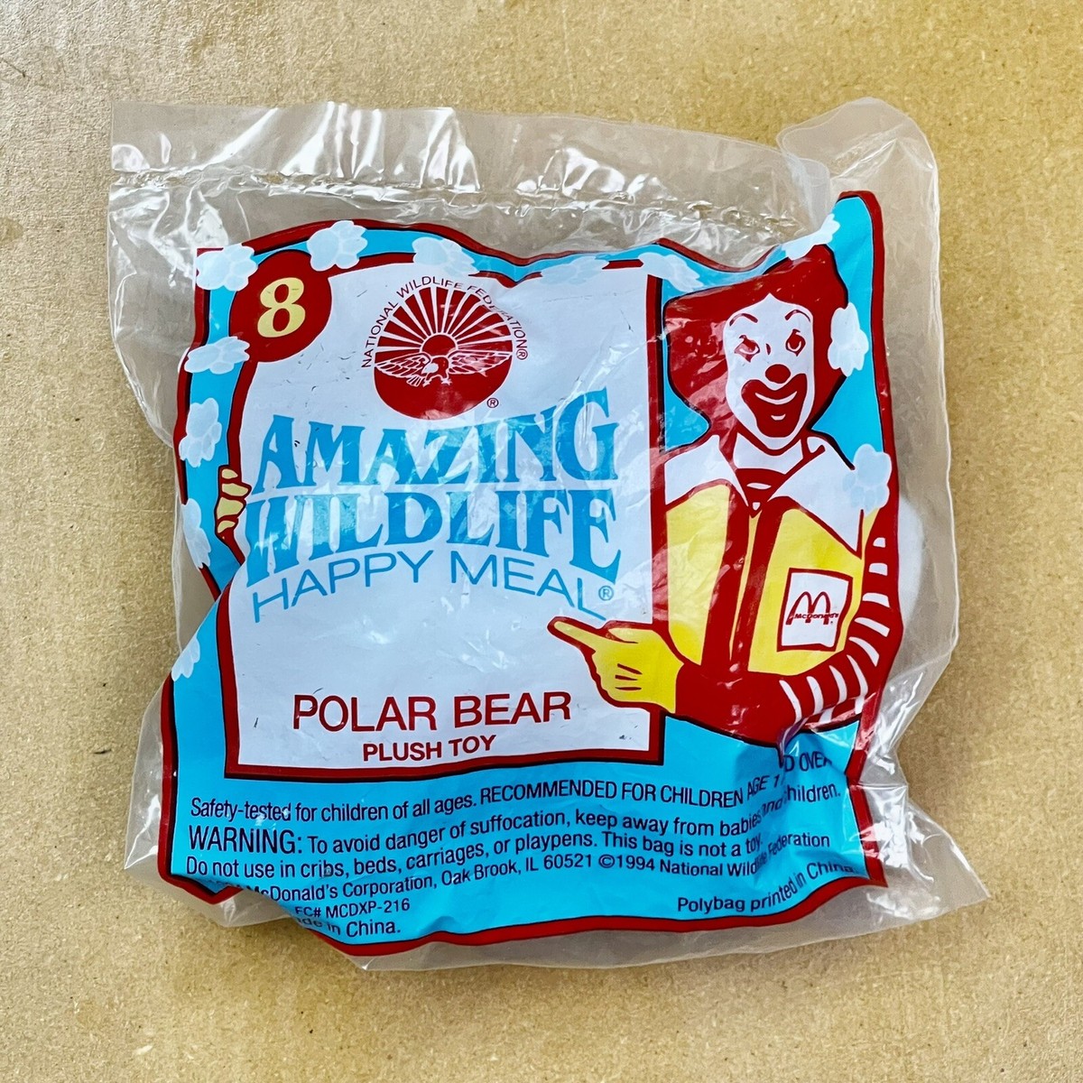 1994 Amazing Wildlife McDonalds Happy Meal Toy #8 Polar Bear Plush