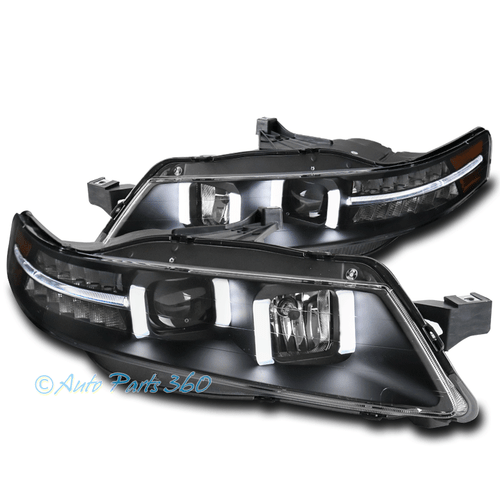 FOR 04-08 ACURA TL LED DRL TUBE PROJECTOR HEADLIGHTS LAMPS BLACK LH+RH PAIR SET - Picture 1 of 4