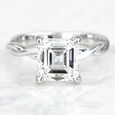 3.00 Carat Asscher Cut Genuine Lab Grown Diamond Ring in 14k Gold CERTIFIED