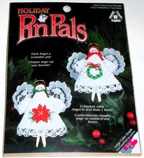 Holiday PinPals #2322 Poinsettia & Wreath Angel Wearable Pin Cross Stitch NEW