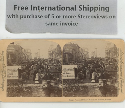 Market Place & Nelson's Monument Montreal Canada Underwood Stereoview - Picture 2 of 2