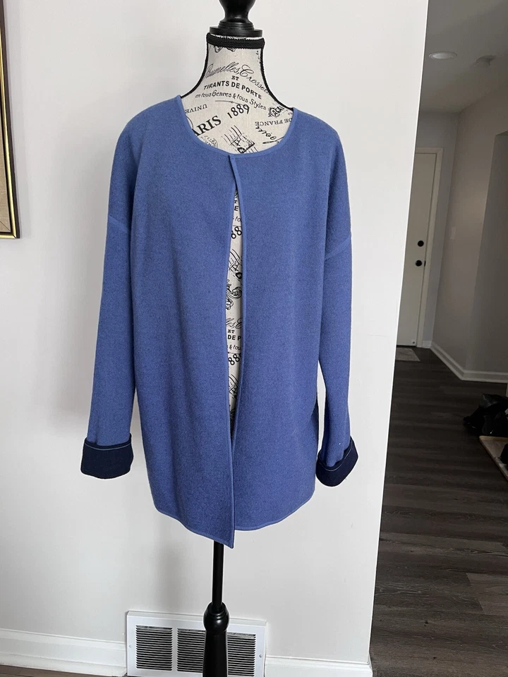 Cárdigan Modern Soul para mujer M azul/azul marino mezcla de lana tejido frente abierto DOS CARAS Foto 4 de 4