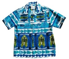 Vintage Liberty House Barkcloth Tiki Tribal Mask Loop Hawaiian Shirt M Medium