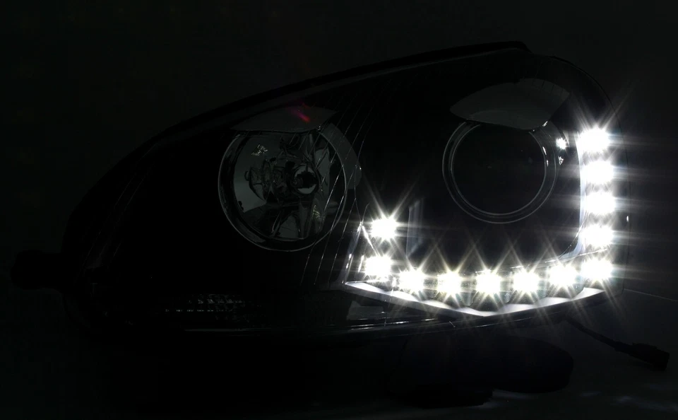 Scheinwerfer Set für VW Golf 5 + Jetta 3 in Schwarz mit LED Tagfahrlicht TFL DRL - Bild 2 von 4