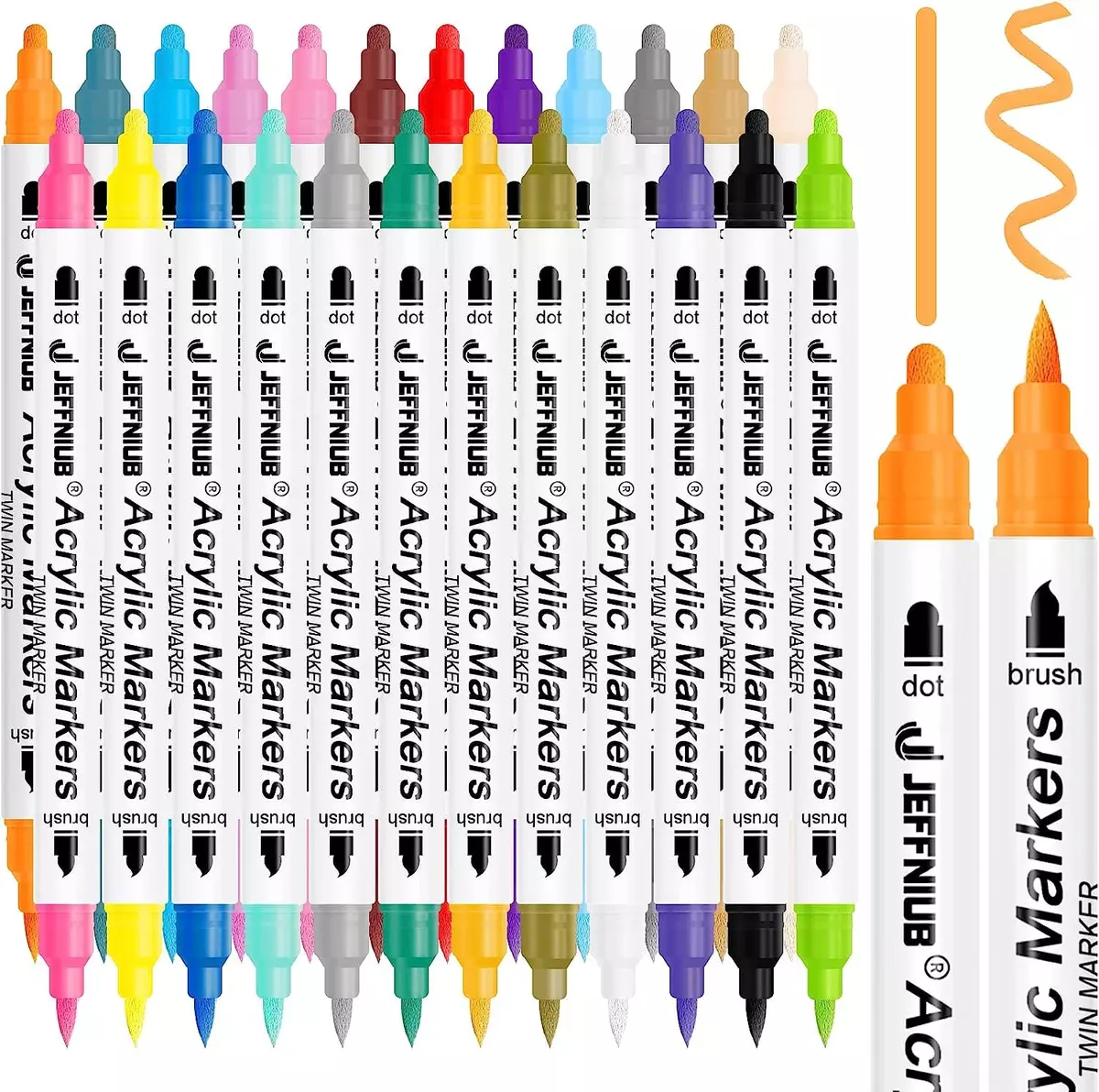 JEFFNIUB Dual Tip Acrylic Paint Pens 1 Count (Pack of 24), tip 24 colors
