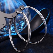 Awesome New Large Silver Plated Textured Band 60mm / 2.25" Round Hoop Earrings