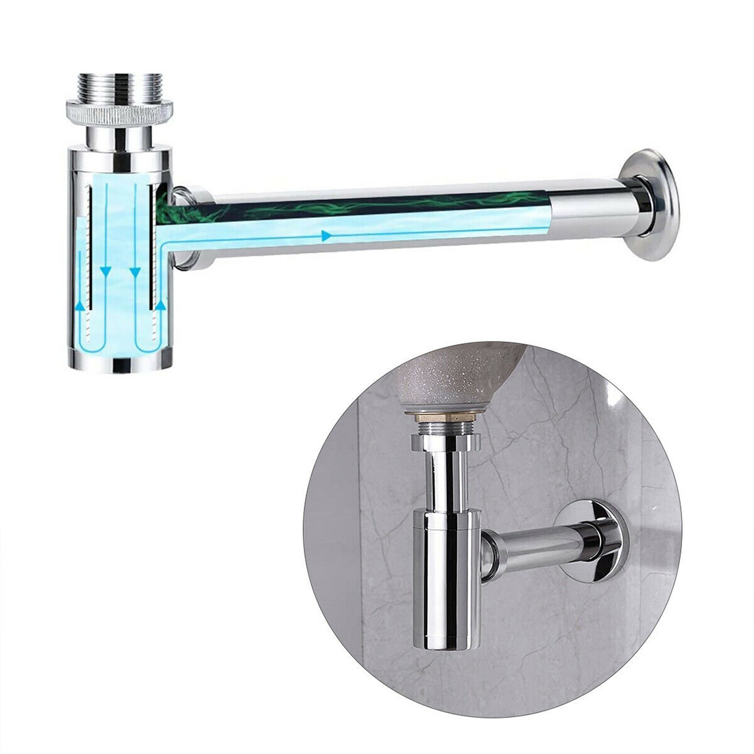 Chrome Bottle Trap Waste Bathroom Basin Sink Pipe Adjustable Height