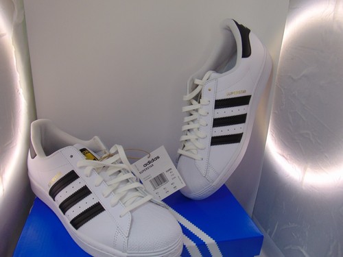 Adidas Superstar NIB Casual Sneakers White Black Gold EG4958 Shell Toe men's 9 - Picture 1 of 6