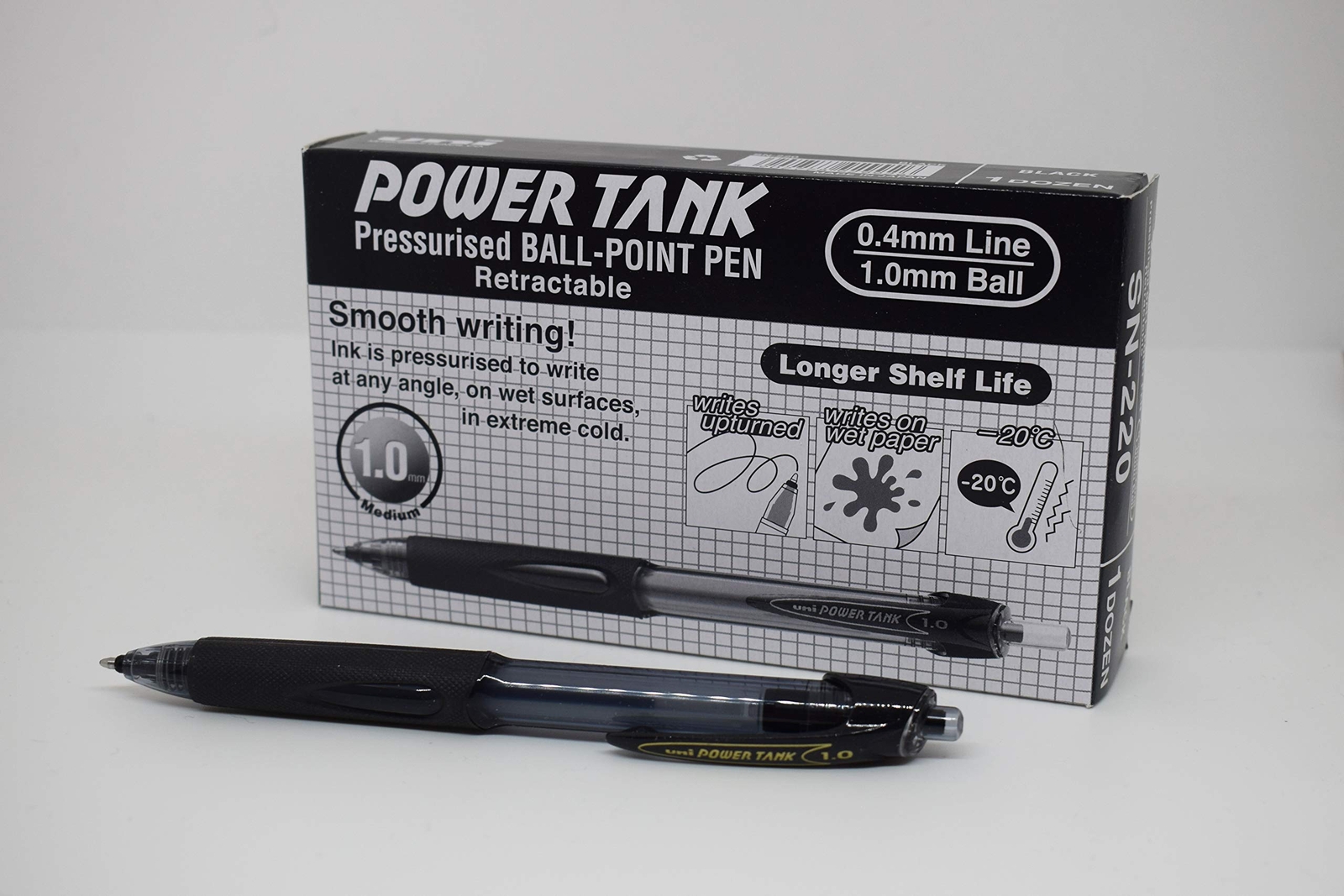 uni-ball Power Tank SN-220 Black Ballpoint Pens. Premium Broad 1mm Rollerball Ti