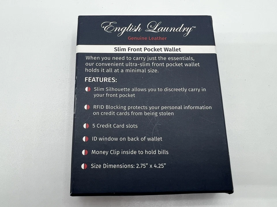 Cartera de bolsillo frontal delgada de cuero genuino para lavandería inglesa de cuero marrón nueva Foto 4 de 4