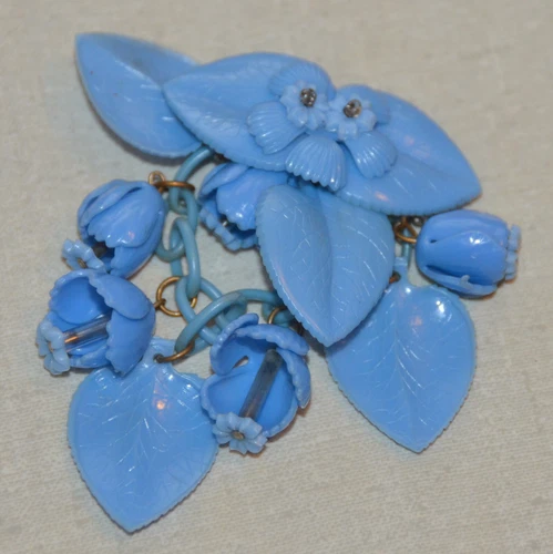 Large Vintage Miriam Haskell jewelry plastic flower Brooch Pin floral drop chain