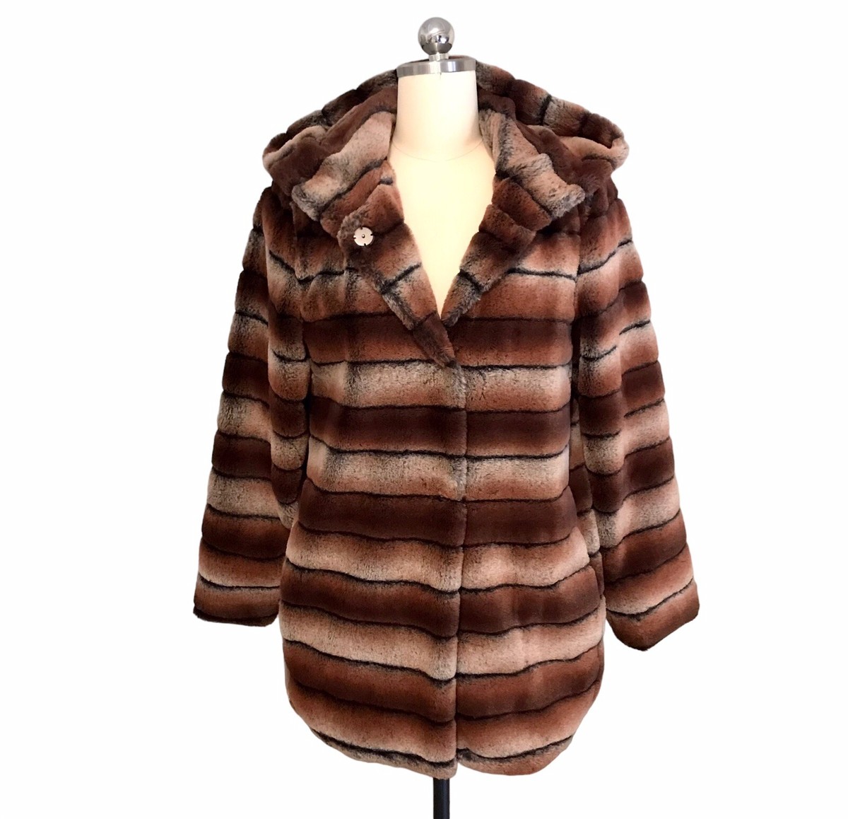 Capote Tess Faux Fur Coat Hooded Snap Closure Soft Lined Oversized