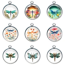 Dragonflies Glass Cabochon Charms for Jewelry Making