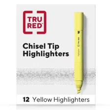 TRU RED Tank Highlighter with Grip Chisel Tip Yellow Dozen TR54579