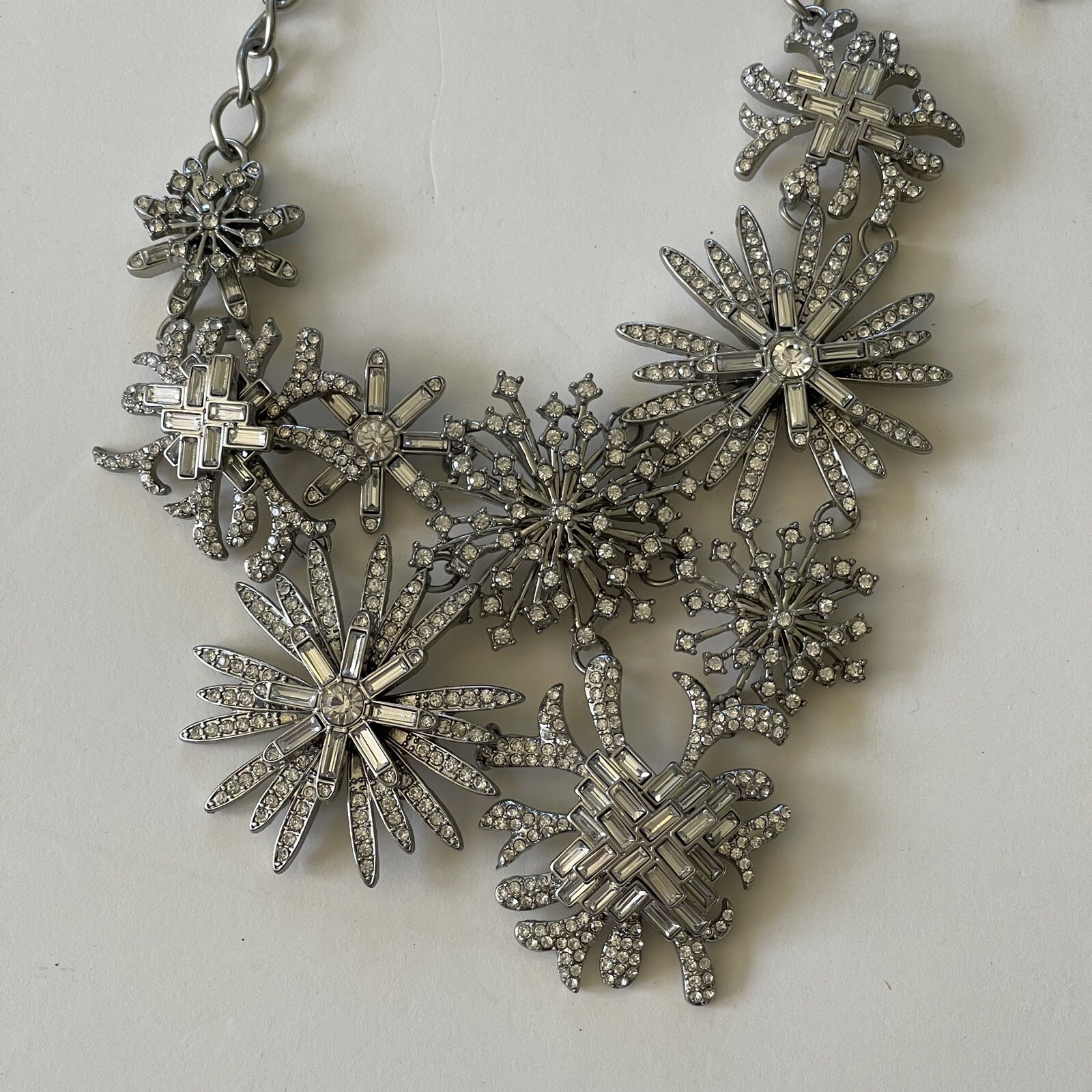 Statement Silver Tone Bib Rhinestone Necklace Adj… - image 2