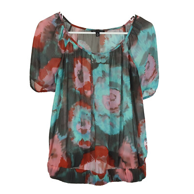 The Limited Sheer Blouse Women's Size XS Floral Multicolor Short Sleeve