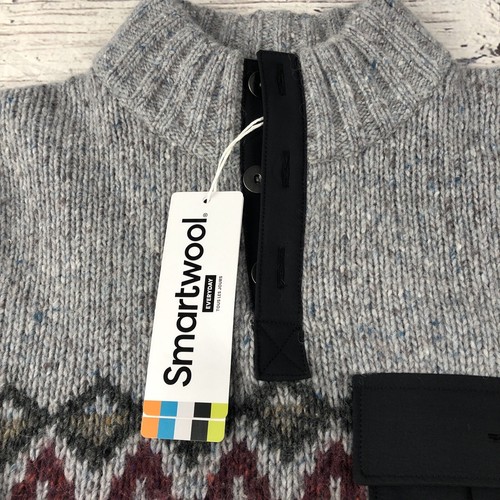 New Smartwool Sweater Mens Small Fair Isle Nordic Heavy Henley Merino Wool Cozy - Picture 4 of 14