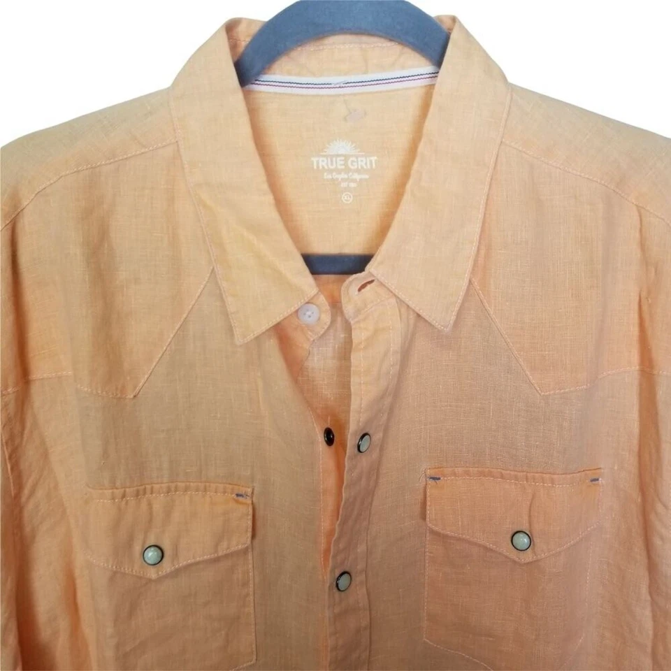 Camisa masculina True Grit Western XL laranja pérola Snap camisa de linho casual - Imagem 2 de 4
