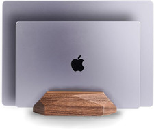 Dual Laptop Holder Adjustable Vertical Laptop Stand, 2 Slots Macbook Stand Wood,