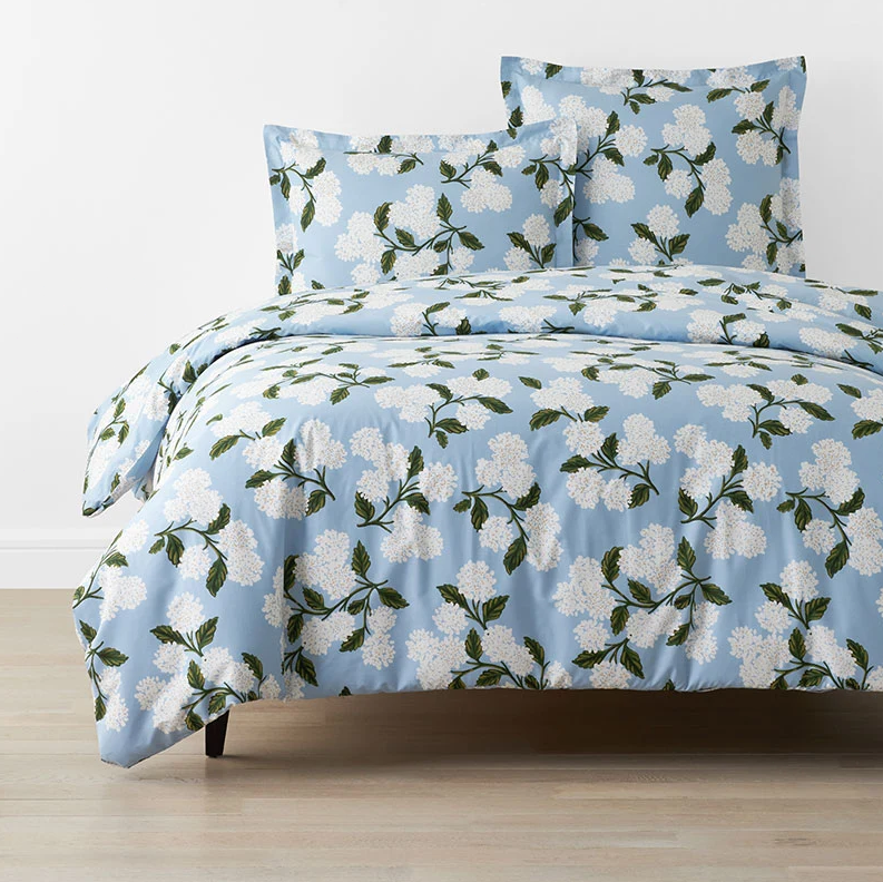 Rifle Paper Co. Hydrangea Classic Cool Cotton Percale Duvet Cover
