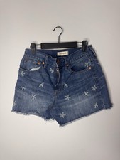 Madewell The Perfect Jean Short Daisy Embroidered Denim Shorts Size 29 Raw Hem