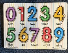 Melissa  Doug Lift  See Peg Numbers Puzzle 0-9 Wood Puzzle Ages 2 