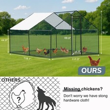 Metal Chicken Coop 10x10FT Outdoor Large Walk Hen Cage House Waterproof Cover