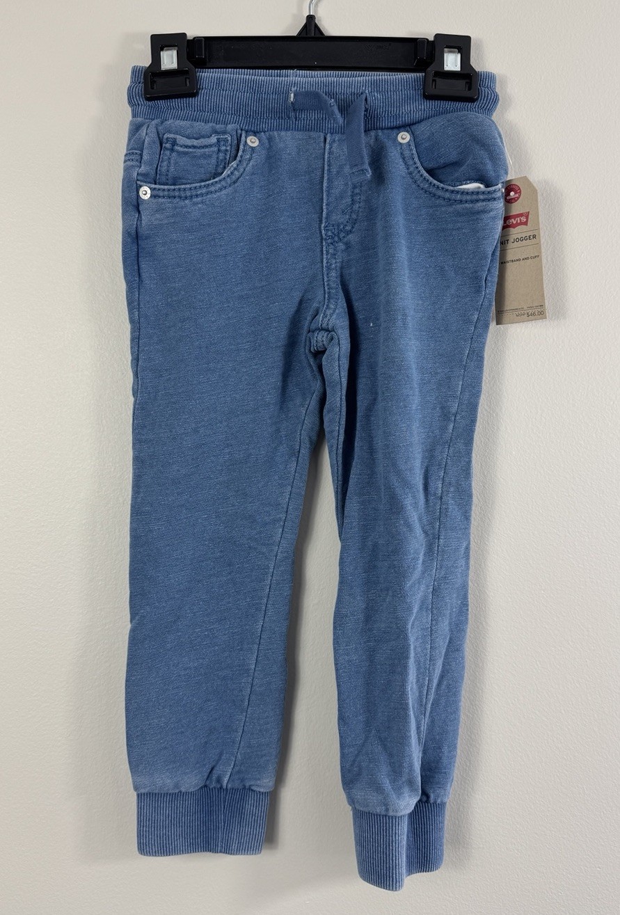 Levi’s Knit Jogger Pants Kids 5 Reg Blue Rib Waistband & Cuff Sweatpants New NWT