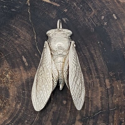 Fine SILVER Articulated CICADA Insect Pendant American Artist Isela 999 Silver