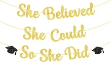 KatchOn, She Believed Could So Did Banner - Glitter 10 Feet, No Gold 