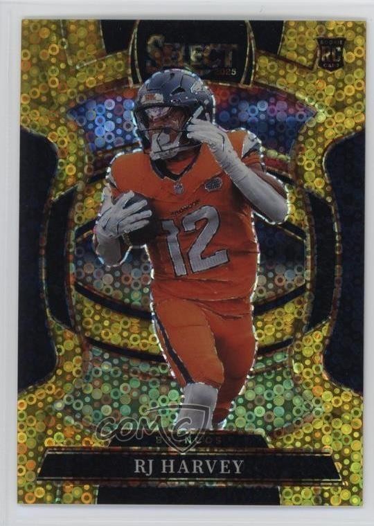 2025 Panini Select Concourse Gold Disco Prizm 10/10 RJ Harvey #10 Rookie RC hu1