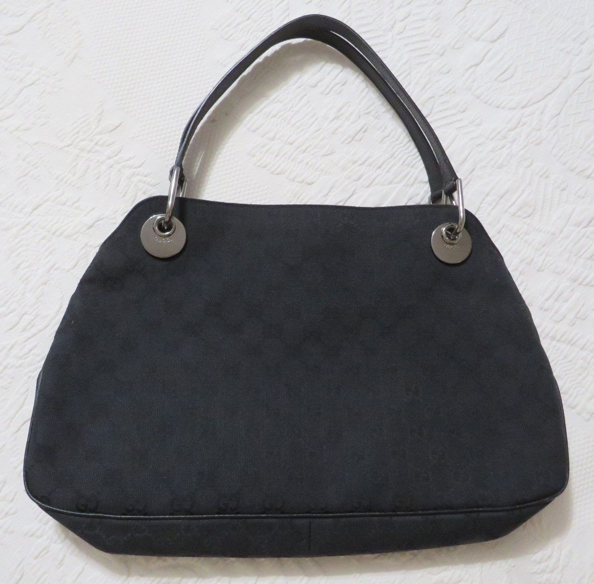 Authentic GUCCI Eclipse Black Canvas Leather Hand… - image 1