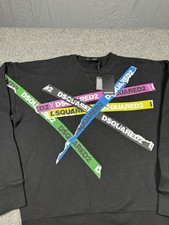 Dsquared2 Mens Tape Sweat Shirt 2XL Black Multi Color Logo